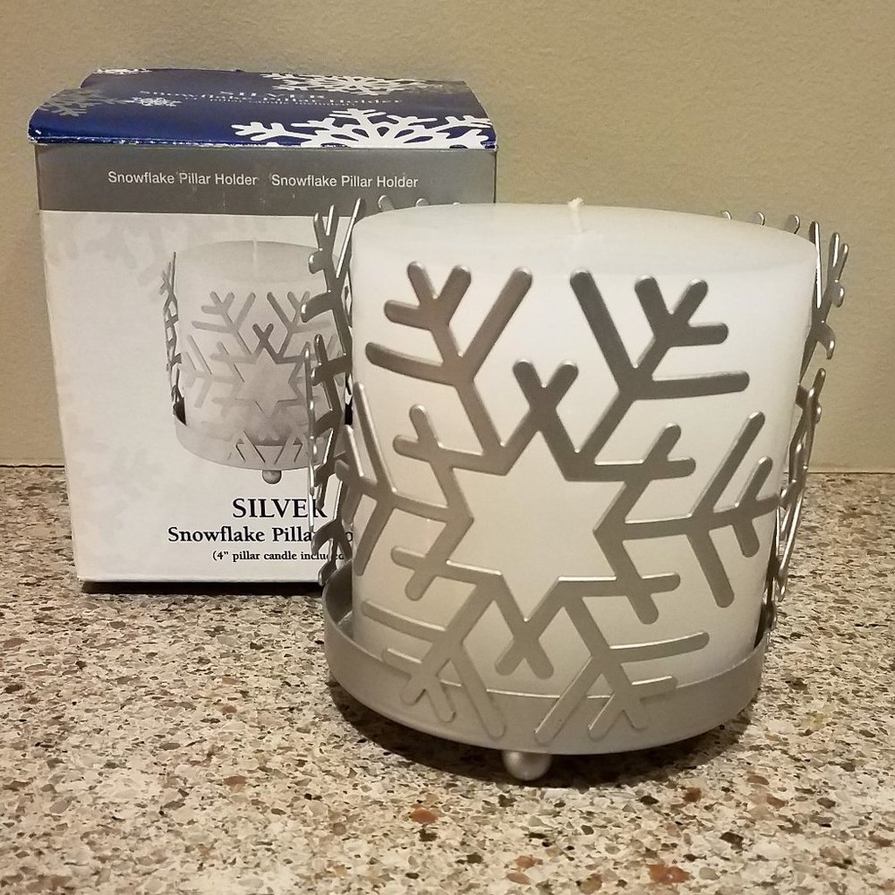 Snowflake Pillar Holder With Candle